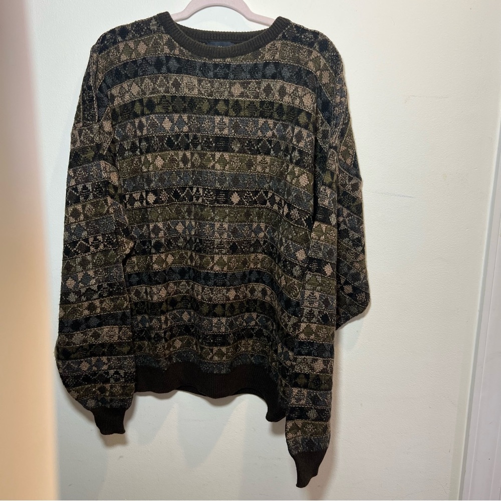 Marc Edward’s Men's Patterned Sweater - Black and Brown Vintage